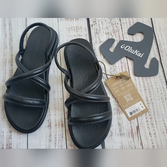 OluKai Tiare Strappy Sandals Black Women's size 5 11 Arch Support NEW NWT - Picture 4 of 6